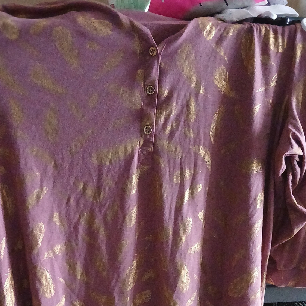 Soft Pink and Gold Feather Print Top